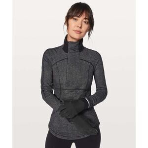 Lululemon Base Runner 1/2 Zip Heathered Herringbone Heathered Black Sports Sz 2